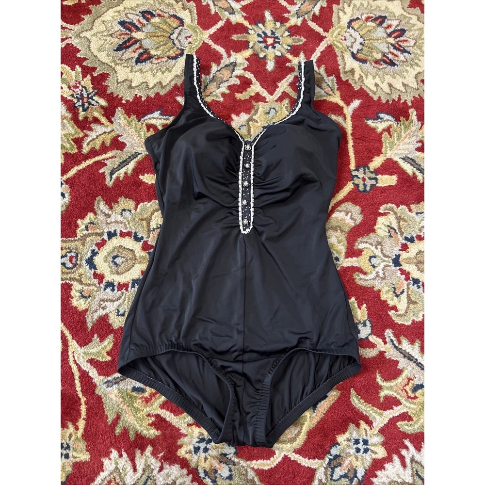 Vtg  Maxine Of Hollywood Swimsuit 14  Beach Tropical One Piece Rockabilly Retro